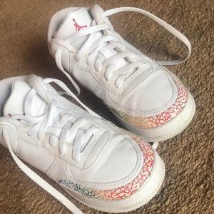 White and rainbow Jordan sneakers